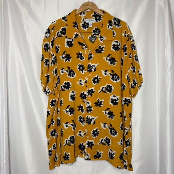 Arizona Jean Co. Other - Arizona Jean Co Mens 2XL Mustard Yellow Black Floral Rayon Button Down Shirt EUC